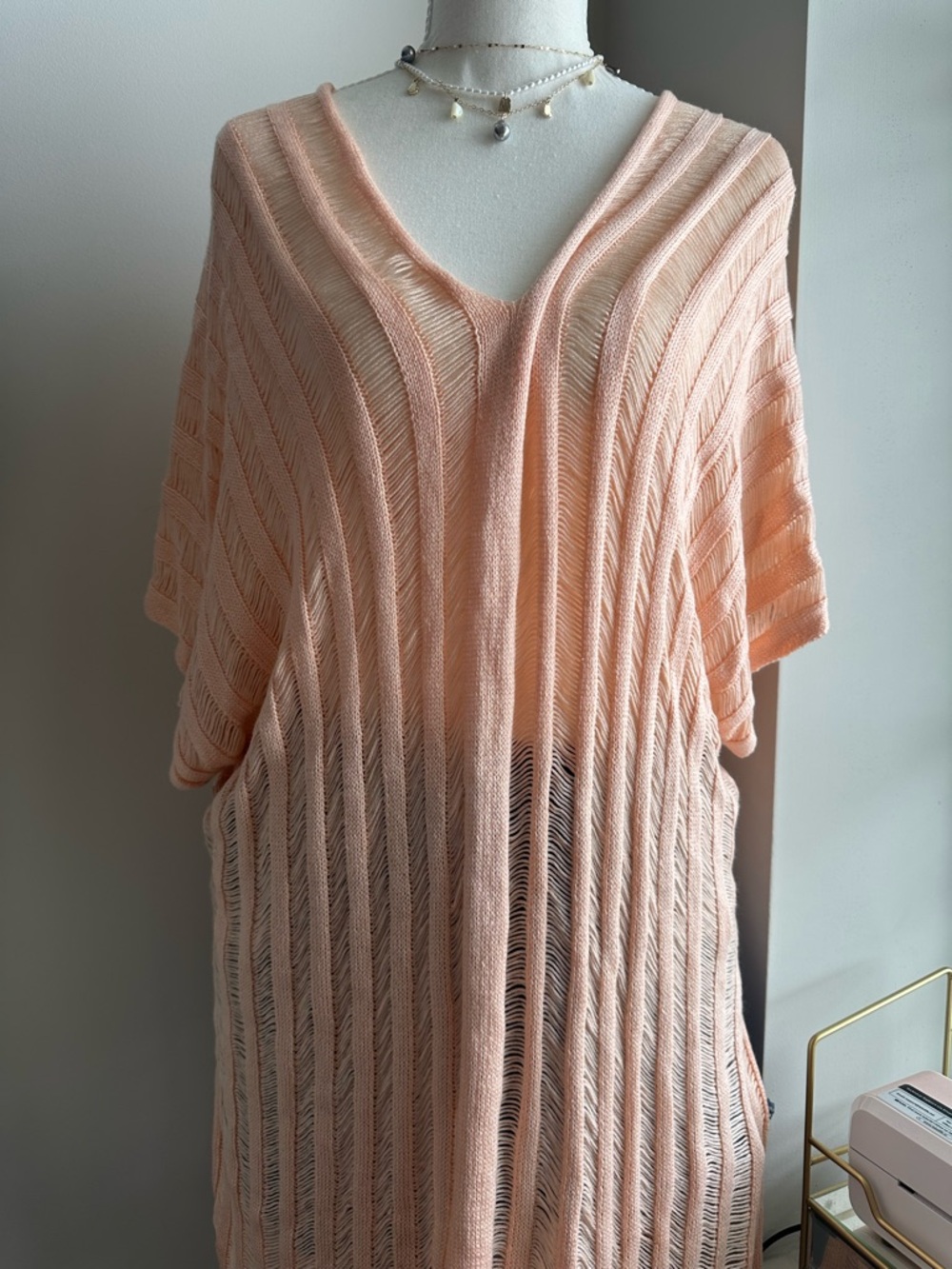 Cupshe Peach Open-Knit V-Neck Tunic
